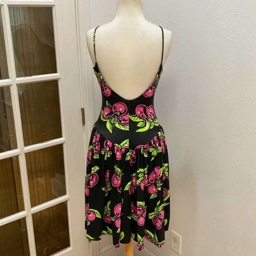 Vintage ๐ 80s Y2k Betsey Johnson Punk Label Archive Cherry Cotton-Lycra Dress - Picture 5 of 9